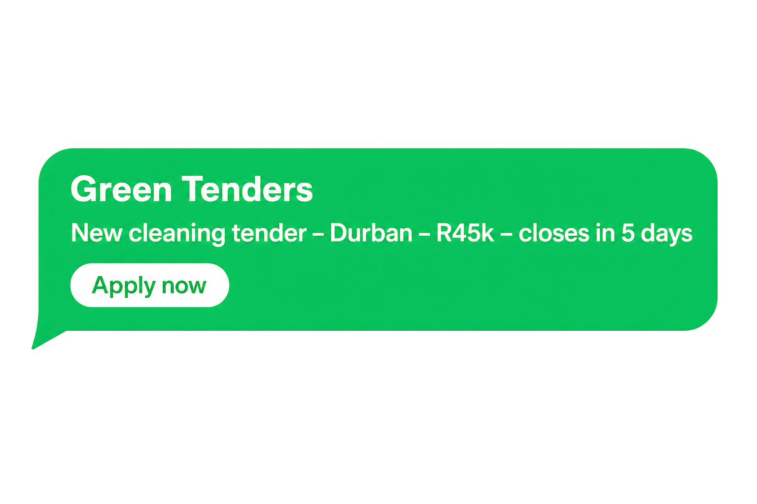 Example WhatsApp alert from Green Tenders